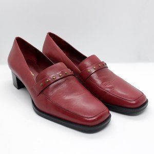 Vintage 80s Worthington Red Studded Leather Loafers Size 6